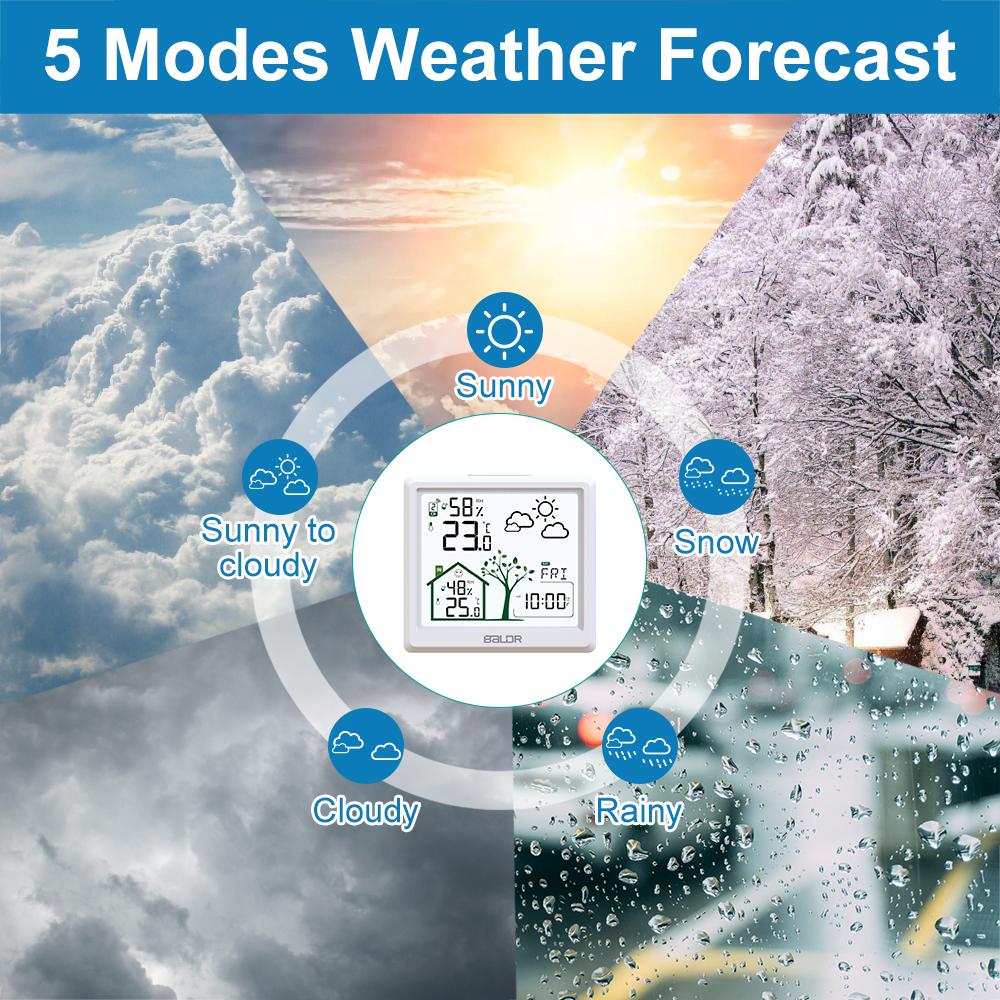 Baldr 4.9" Smart Digital Thermometer Hygrometer Weather Station Alarm Clock Comfort Tips Frosting Point Wireless Forecast Sensor
