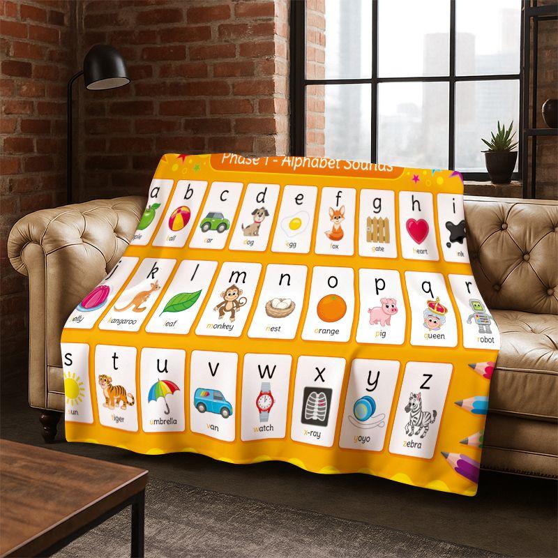 Alphabet ABC Early Education Cartoon Flannel Blanket Soft Warm Blanket Throw Blanket for Bedroom Living Room Bed Travel Camping