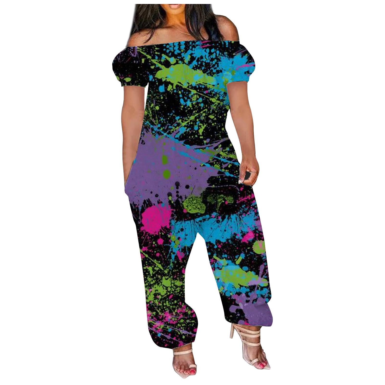 

Женские повседневные эластичные однолинейные карманы на плечах больших размеров, комбинезоны с короткими рукавами и принтом, широкие шорты, комбинезоны (S-4XL) XXL фиолетовый