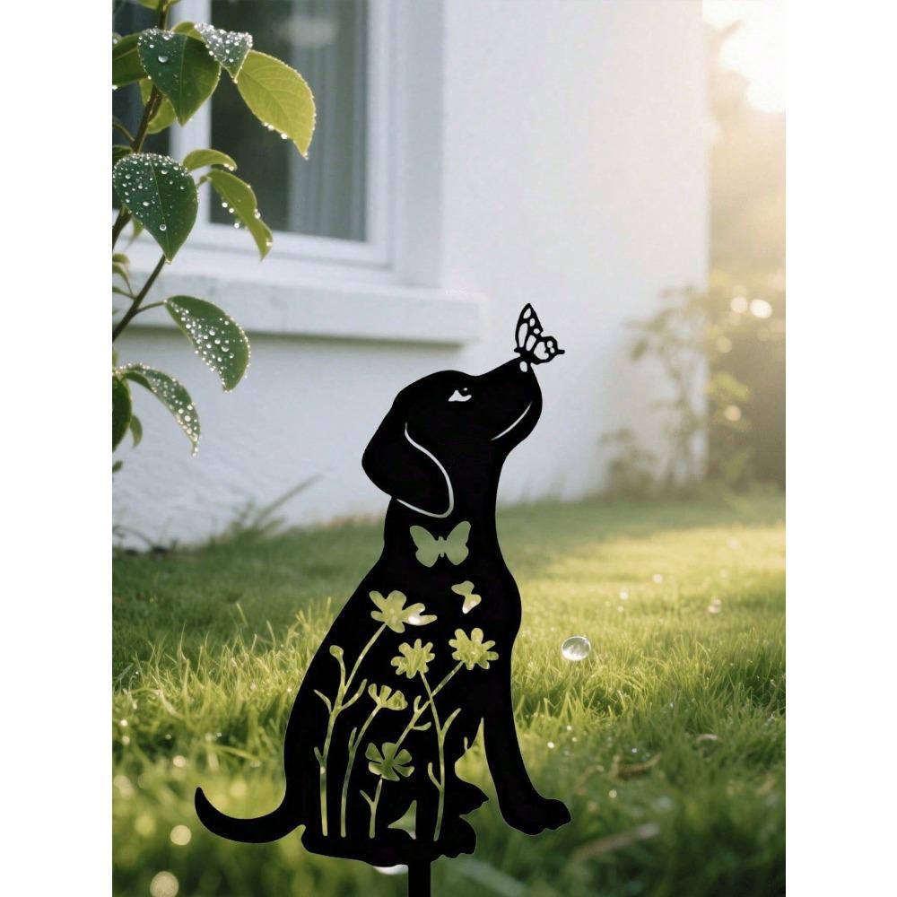 Metal Dog Garden Stakes Set of 2, Cute Puppy Sculpture Outdoor Lawn Art, Weatherproof Yard Decor for Patio, Pet Memorial Gift for Dog Owners