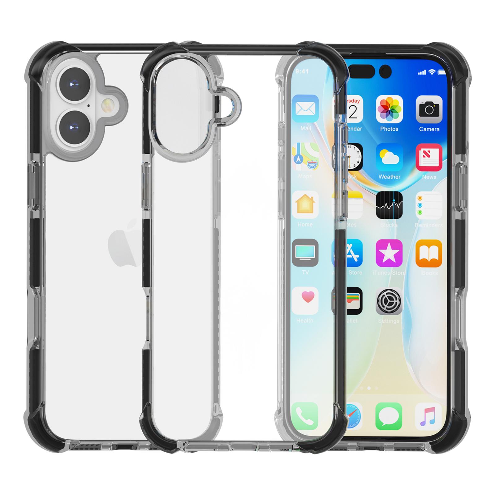 

For iPhone 16 Plus Clear Mobile Phone Case TPU+TPE+PC Phone Cover Black