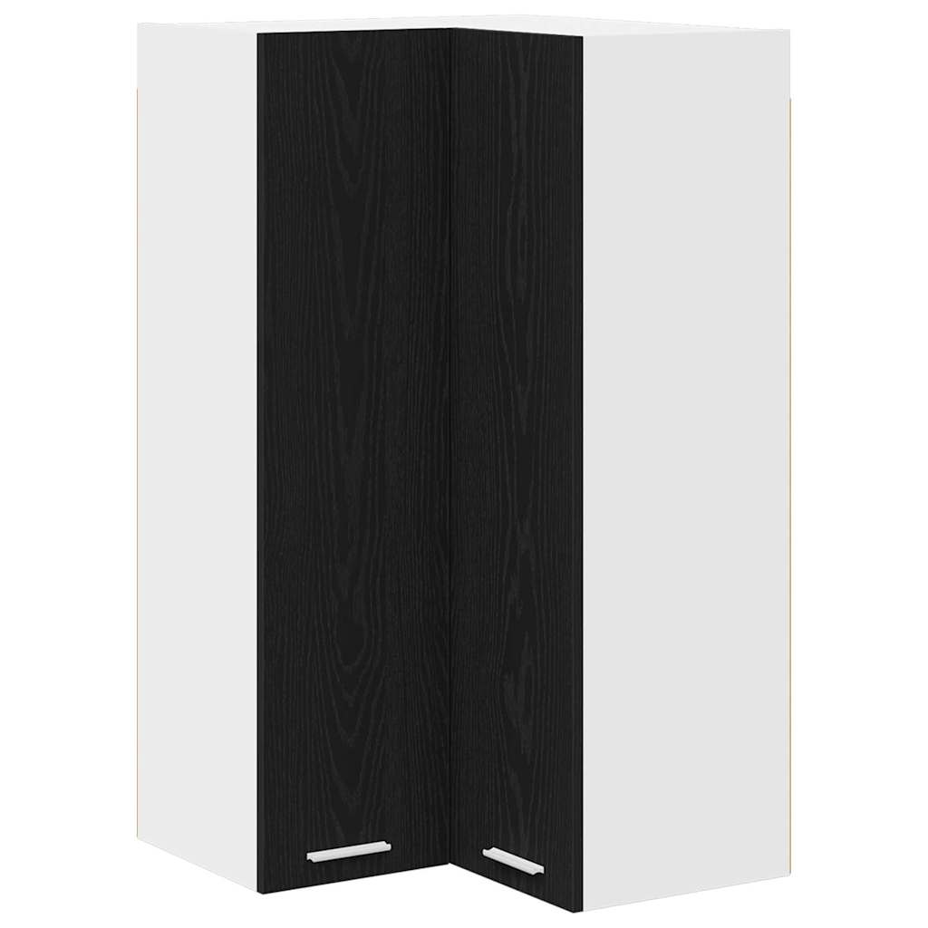 Hanging Corner Cabinet with Door Black Oak and White 57 x 57 x 100 cm