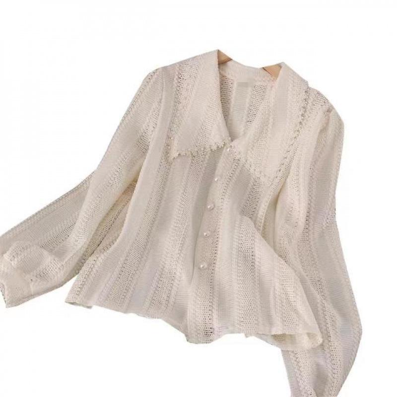 Autumn 2025 Trendy Women's Fairy White Shirt with Peter Pan Collar