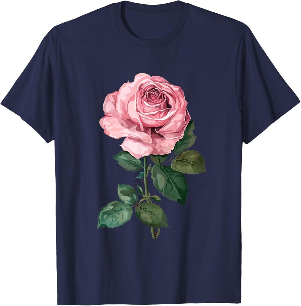Pink Rose Flower Graphic Print Men's Cotton Casual Daily T-Shirt Soft Short Sleeve Tee