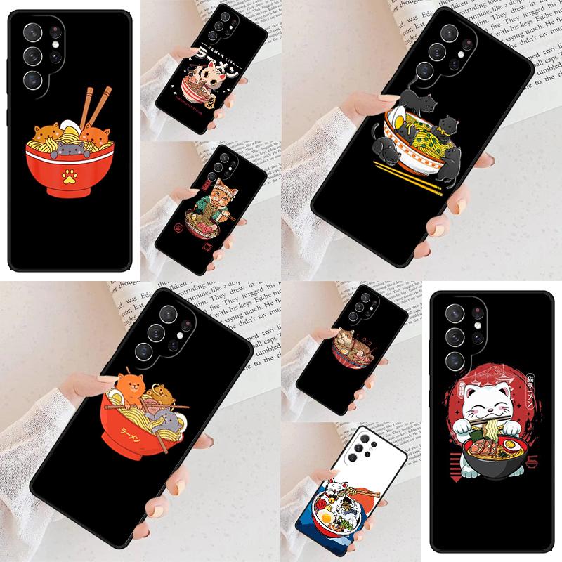 Ramen Cat Japanese Art Cell Phone Case for Samsung Galaxy S26 Ultra S25 S24 S23 S22 S21 S20 Note10 Cover