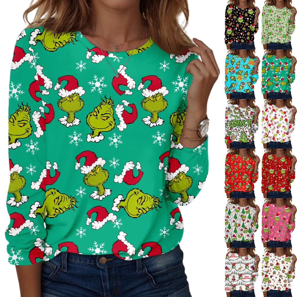 Damenmode, lässig, langärmelig, bedruckt, Rundhalsausschnitt, Pullover, Top, Bluse