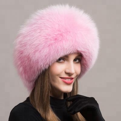2022 Russia New  Fashion Red Fur Hat Ladies Winter Luxury pink fox Fur Hat for Women