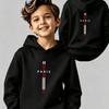 Boys' Hoodie, Kids' Hoodie with Paris Letter Prints on Both Front and Back, Versatile Casual Long-