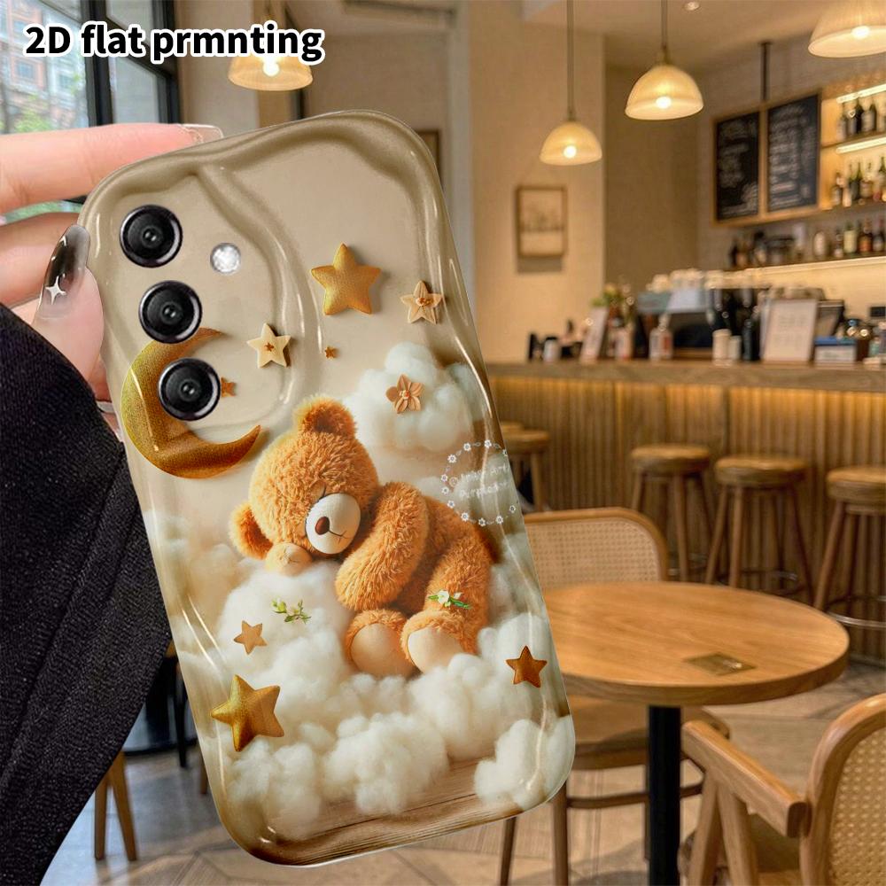 Phone Case: 2D Flat Samsung Galaxy A34 A35 M05 M06 S20 S22 S21 FE Plus 5G Protective Case, Sleepy Brown Teddy Bear, Christmas and Halloween Gift