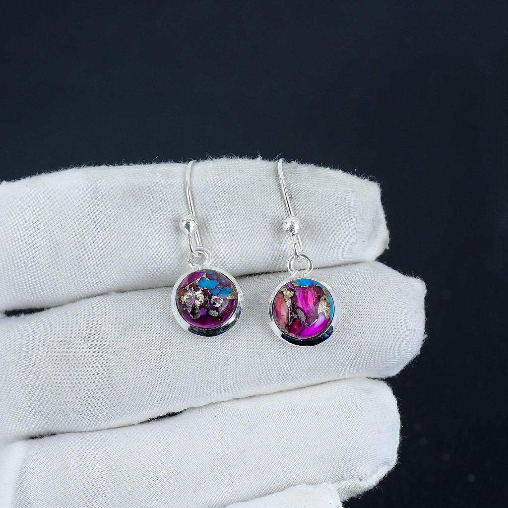 Natural Kingman Pink  Spiny Oyster Gemstone Earrings, 925 Sterling Silver Earring, Handmade Boho Silver Jewelry Dangle Earrings, Party Wear Gift