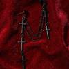 Punk Black Cross Long Tassel Earrings Gothic Double Layer Chain Cuff Earrings For Women Party Jewelry