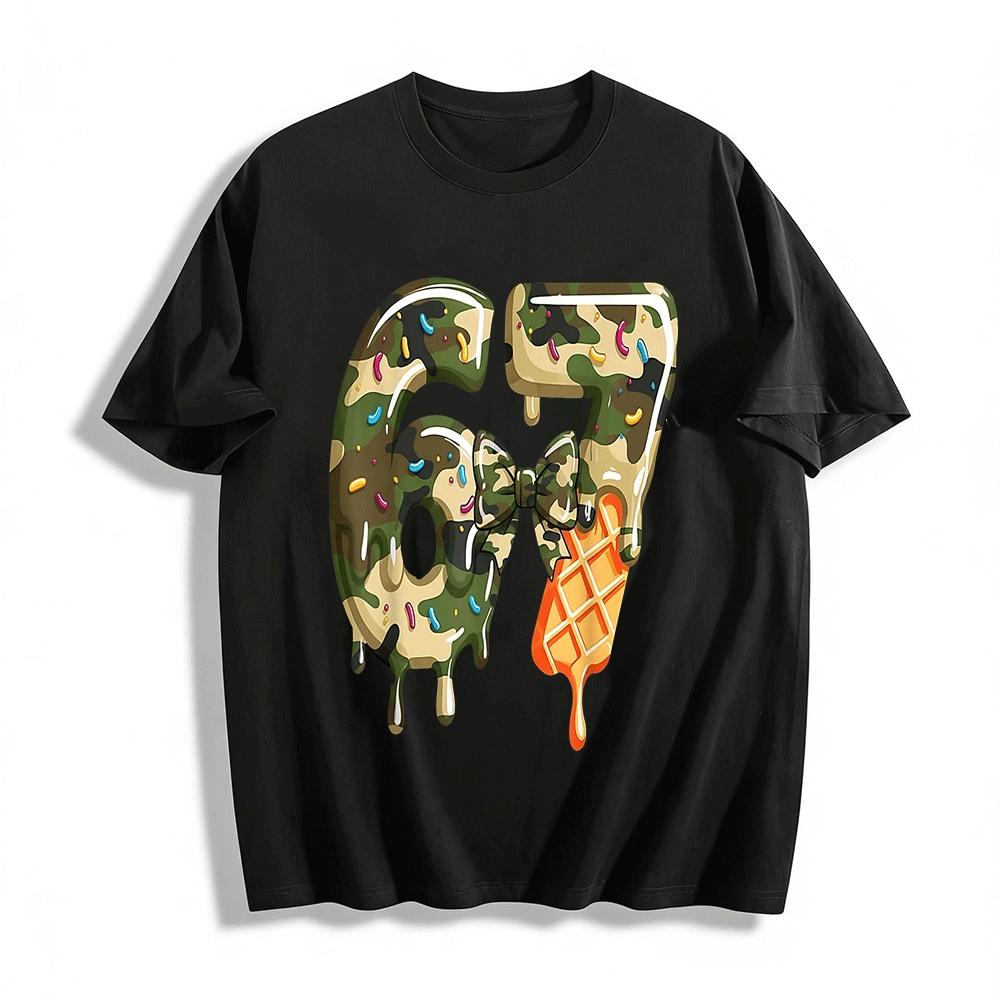 Camouflage Dripping Dessert Number 67 Print Casual Trendy Top Pure cotton T-shirt XXS