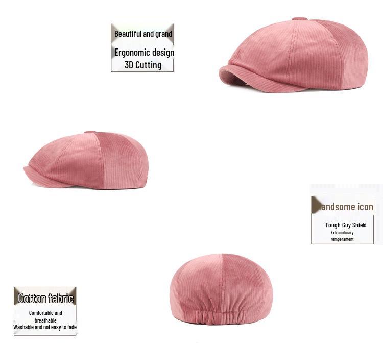 Octagonal Corduroy Striped Beret - Autumn/Winter Fashion Women's Hat