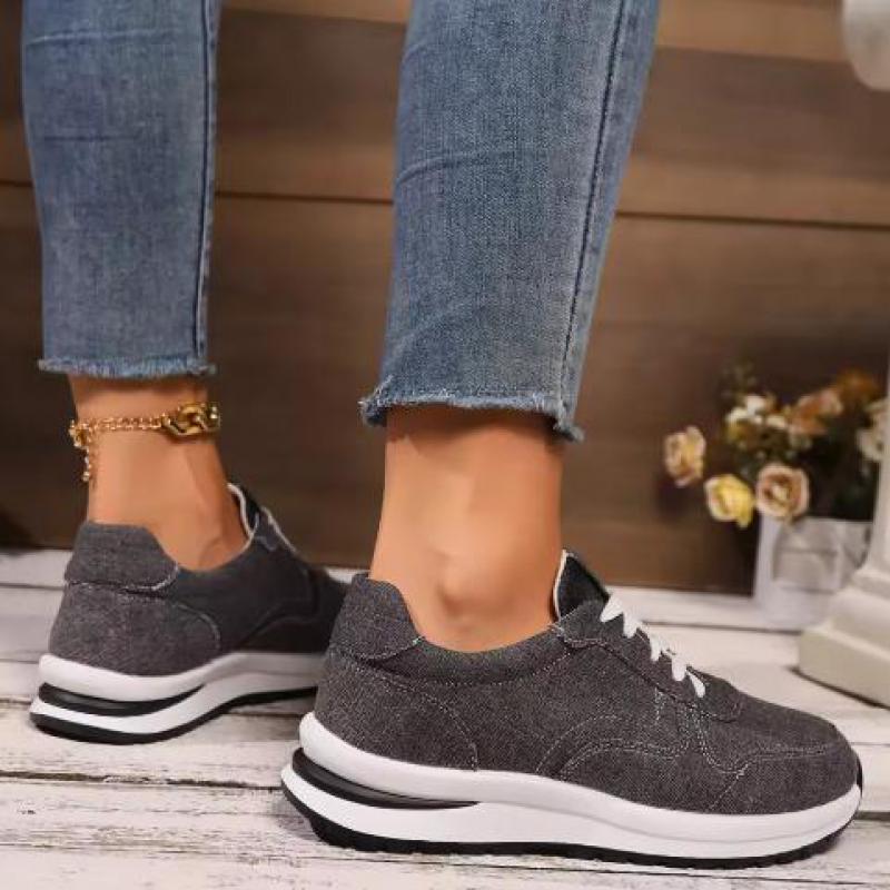 Fashion Blue Denim Platform Sneakers Women Fashion Thick Sole Lace Up Sports Shoes Woman Plus Size 43 Comfortable Casual Female Sneakers