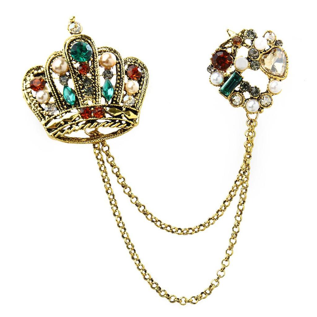 Baroque Rhinestone Pearl Corsage Necklace Brooch - Retro British Court Suit Accessory