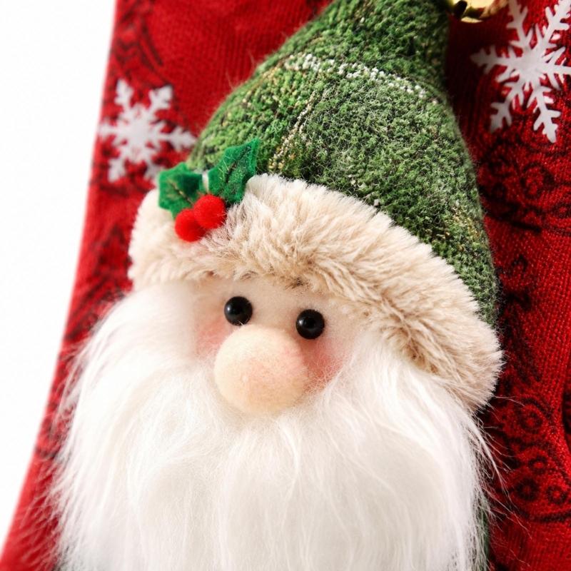 Polyester Christmas Stocking Decoration with Integrated Loop, Raised Holiday Character, Tree Print and Small Bell Feature