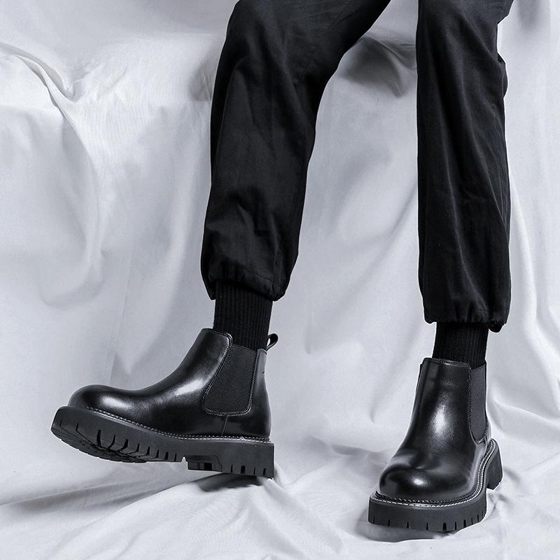 2025 Chelsea boots men's Martin boots black British platform cigarette boots trendy mid-top short boots 68006-R