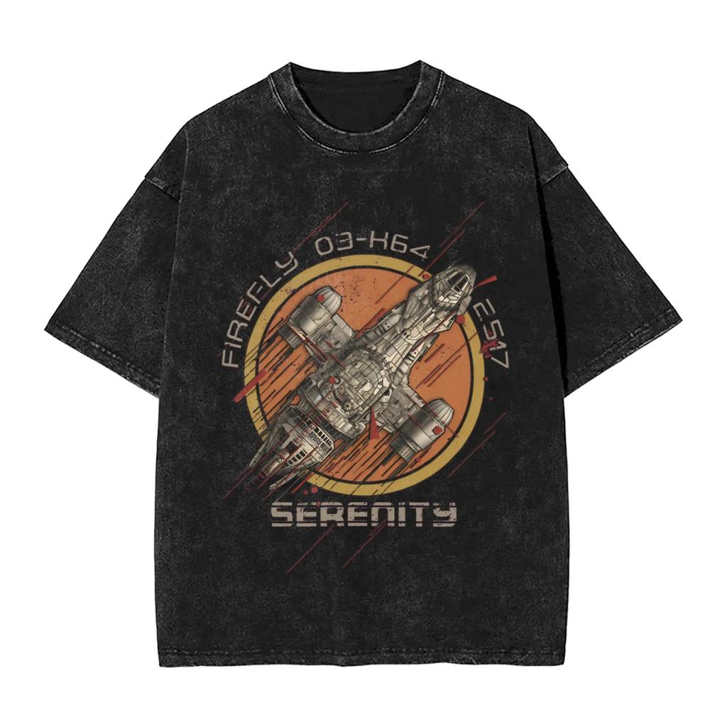 Classic TV Firefly Still Serenity Graphic Print Vintage Washed Tshirt Women Men Summer Tee Cotton Streetwear YK Oversized Tops