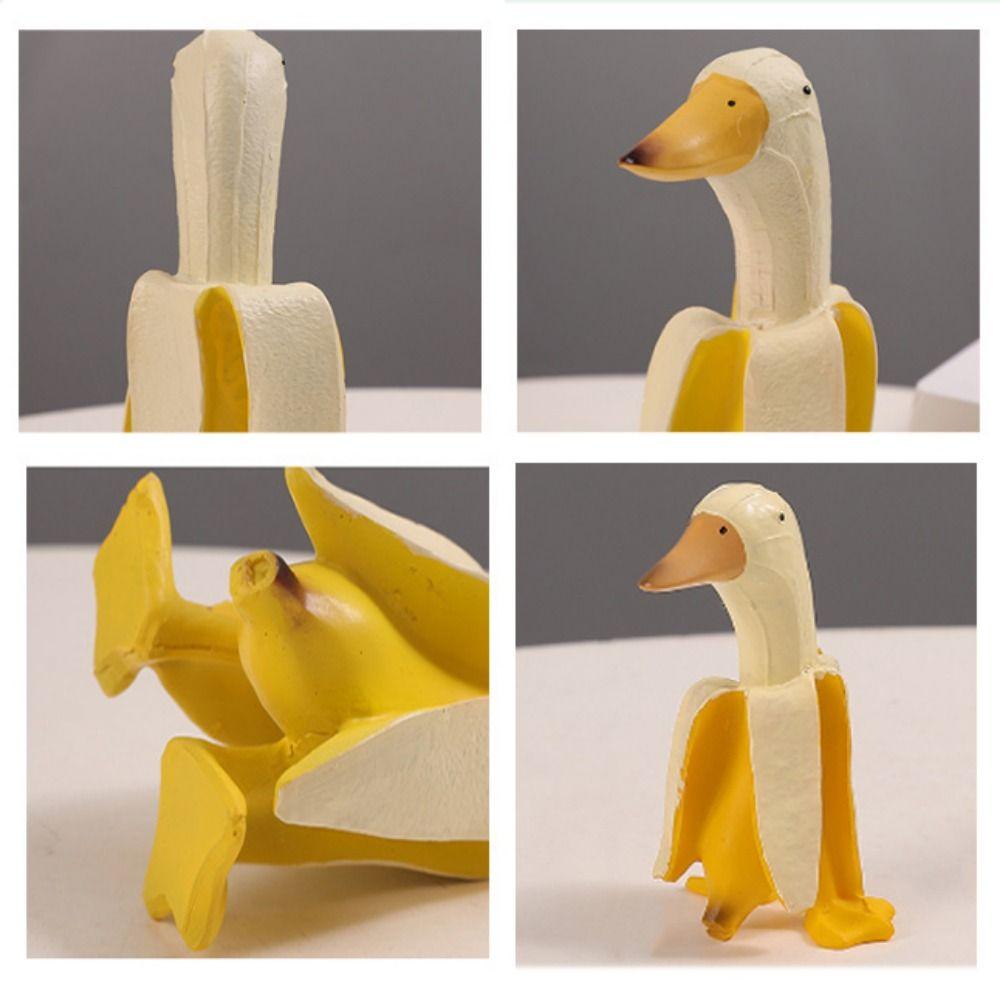Cute Banana Duck Figurines Resin Animal Ornaments Fashion Cartoon Banana Duck  Birthday Gift