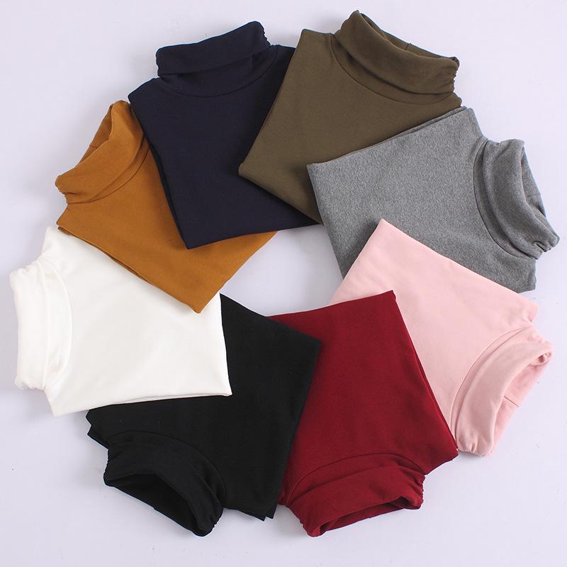 Clearance Pure Cotton High Neck Slim Fit Long Sleeve Women's T-Shirt - Korean Style Solid Color Warm Base Layer