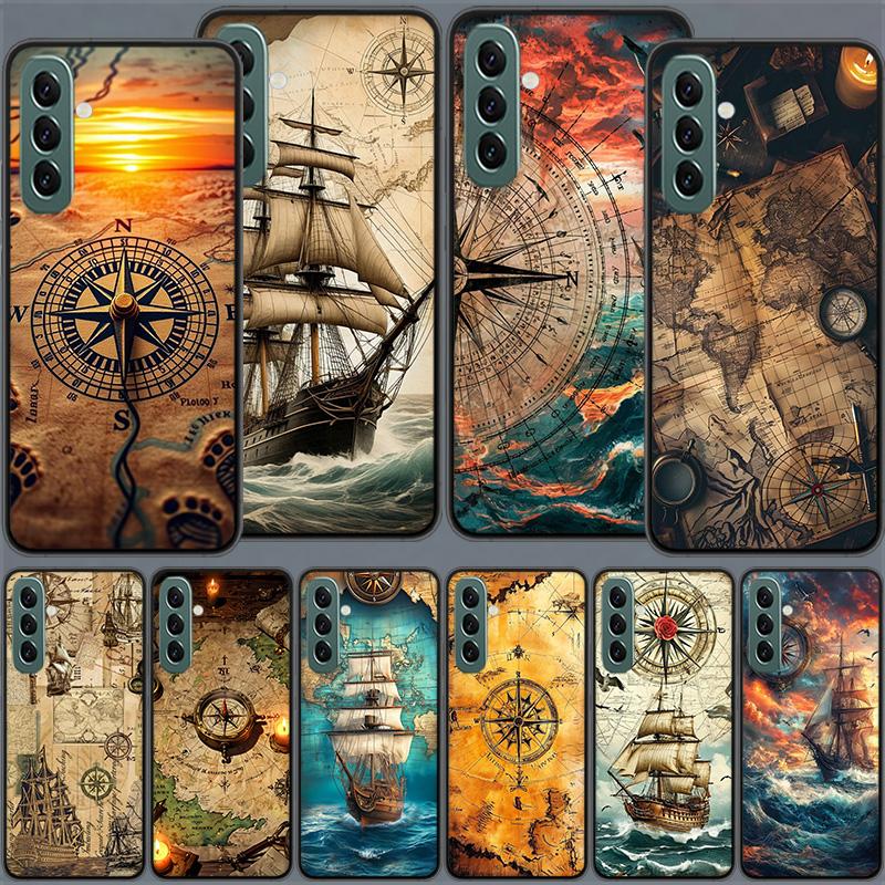 Etui na telefon Compass Map Voyage do Samsung A54 A14 A24 A34 A17 A37 A57 A55 A35 A25 A15 A07 A05S A04S A12 A22 A32 A52S A72 Galaxy