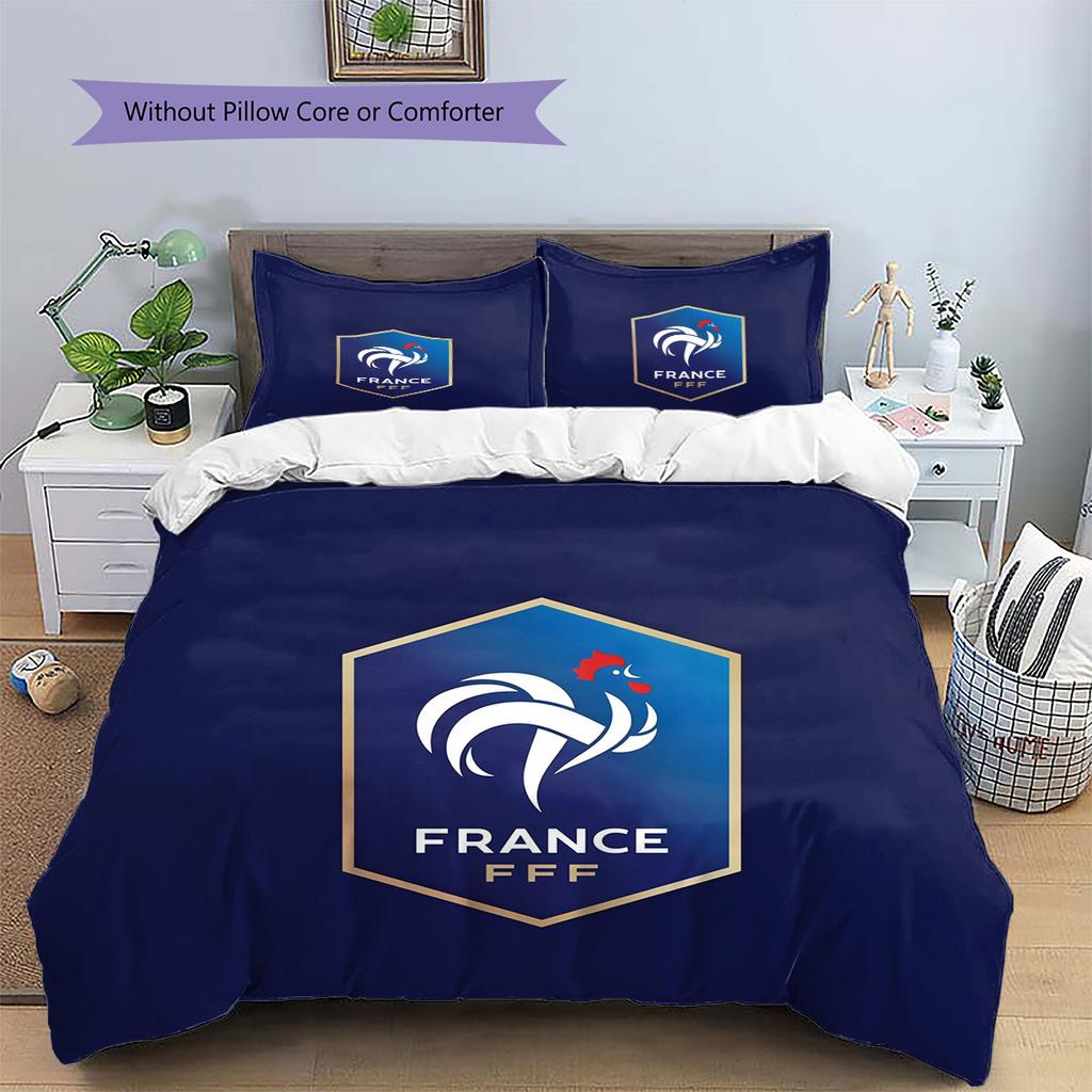 French Football Federation Pattern Bedding Quilt Set Home Decoration Gift (1 * Duvet Cover + 2 * Pillowcase Without Core)