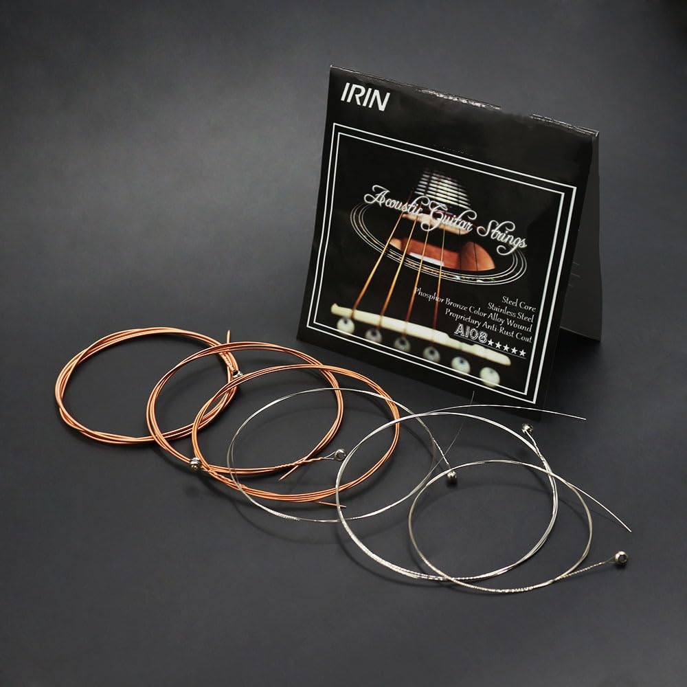 IRIN A108 Folk Guitar Metal String Folk Basic Replacement Guitar Strings for Acoustic Folk Practice Accessories Strings, 6-Piece Set, Strings, Guitar,
