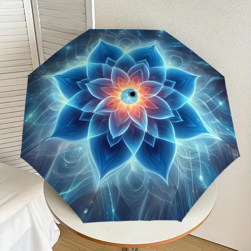 

1pc Blue Lotus Mandala Umbrella with Plastic Handle,Suitable for All Seasons Home Travel Outdoor UmbrellaDD1023