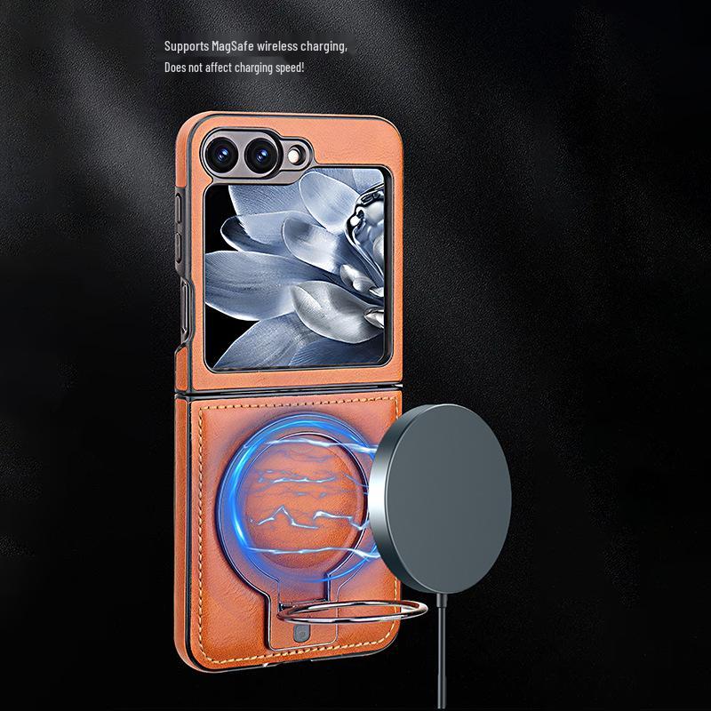 Foldable Magnetic Stand for Samsung Z Flip 5/6 - Drop-Proof Full Coverage Business Leather Case