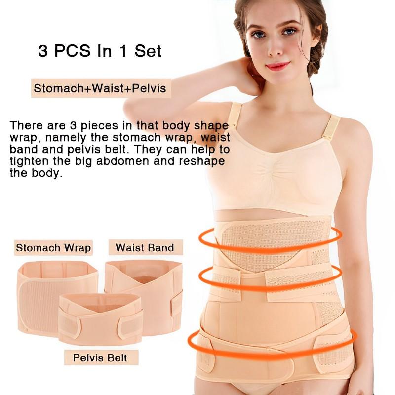 

3 in 1 Postpartum Corset Belly Band Waist Trainer Tummy Control Pelvis Support Recovery Strap for Pregnant Women Body Shaper M рожевий