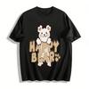 Cute Happy Bear Print Casual T-shirt Unisex Kids Comfortable Versatile Top For Daily Wear Pure Cotton T-shirt