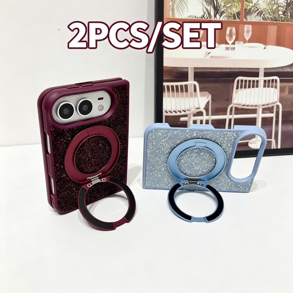 Case For Apple iPhone Duo For Foldable iPhone Duo For Magsafe With 360° Rotation Magnetic Ring Stand Luxury Bling Glitter Cover