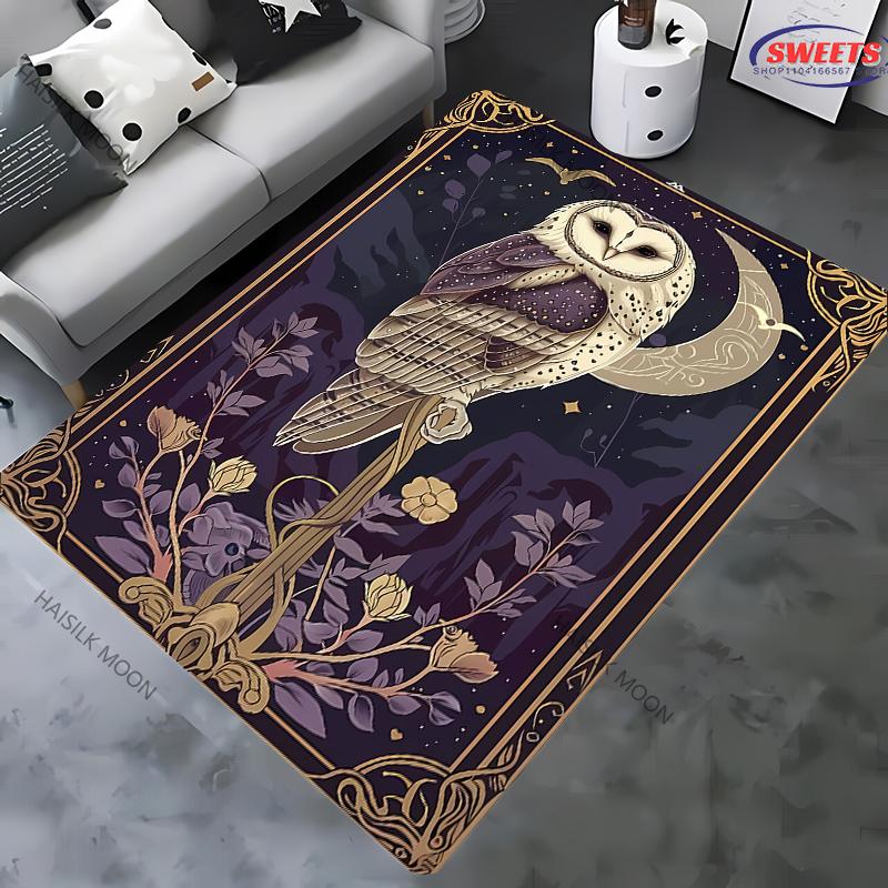 Vintage Mystery Owl Printed Carpet Rug for Bedroom Living Room Sofa, Study Yoga Non-Slip Rug, Decorative Mat Multi-Size Optional
