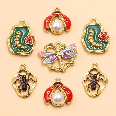 Colorful Enamel Insect Pendants: Ant, Dragonfly, Beetle – DIY Jewelry Accessories (4 Styles)