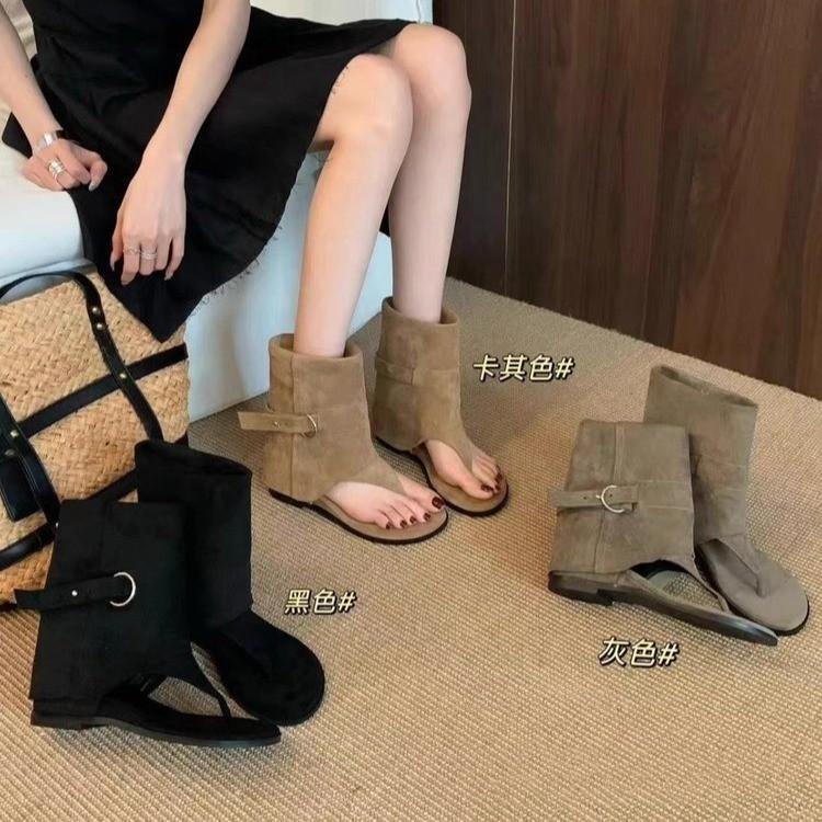 [Fanfna] Inner increase 4cm retro style Roman cool boots high top toe open toe sandals summer wear single boots women