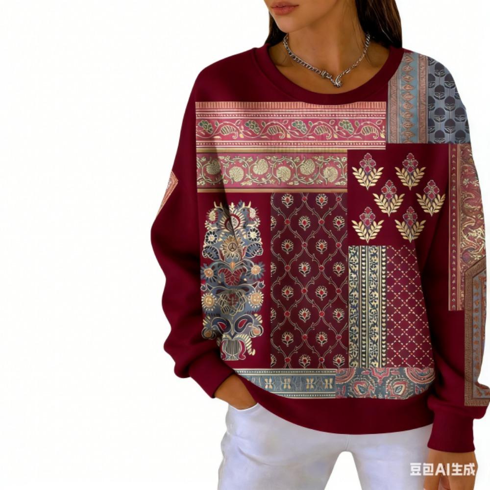 Spring Fashion Women's T-shirt Casual Vintage Print Pullover Women Long Sleeve Clothing Outdoor Casual Tees Top