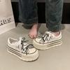 Bow beaded white shoes women's thick-soled muffin shoes 2025 spring new small height-increasing shoes casual board shoes