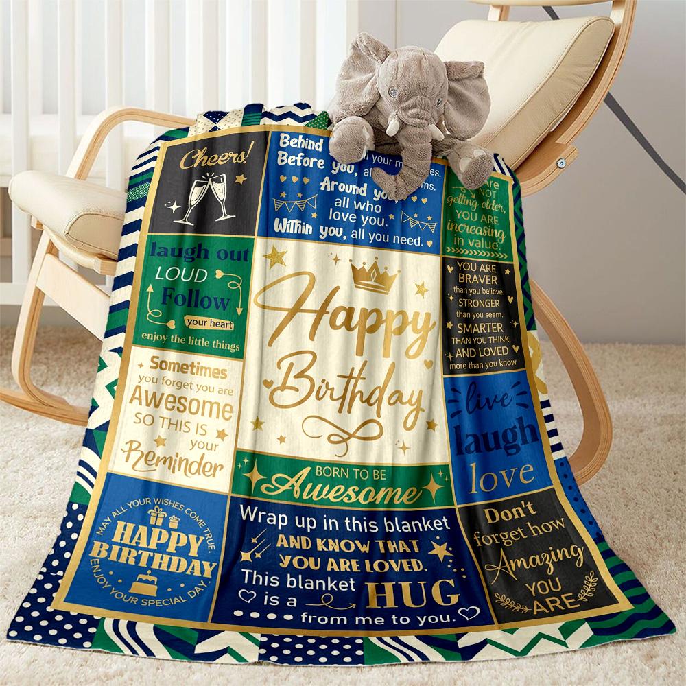 Happy Birthday Wishes Blanket Warmthful Decor Suitable for Picnics Seaside Sofa Four Seasons Multipurpose Digital Print