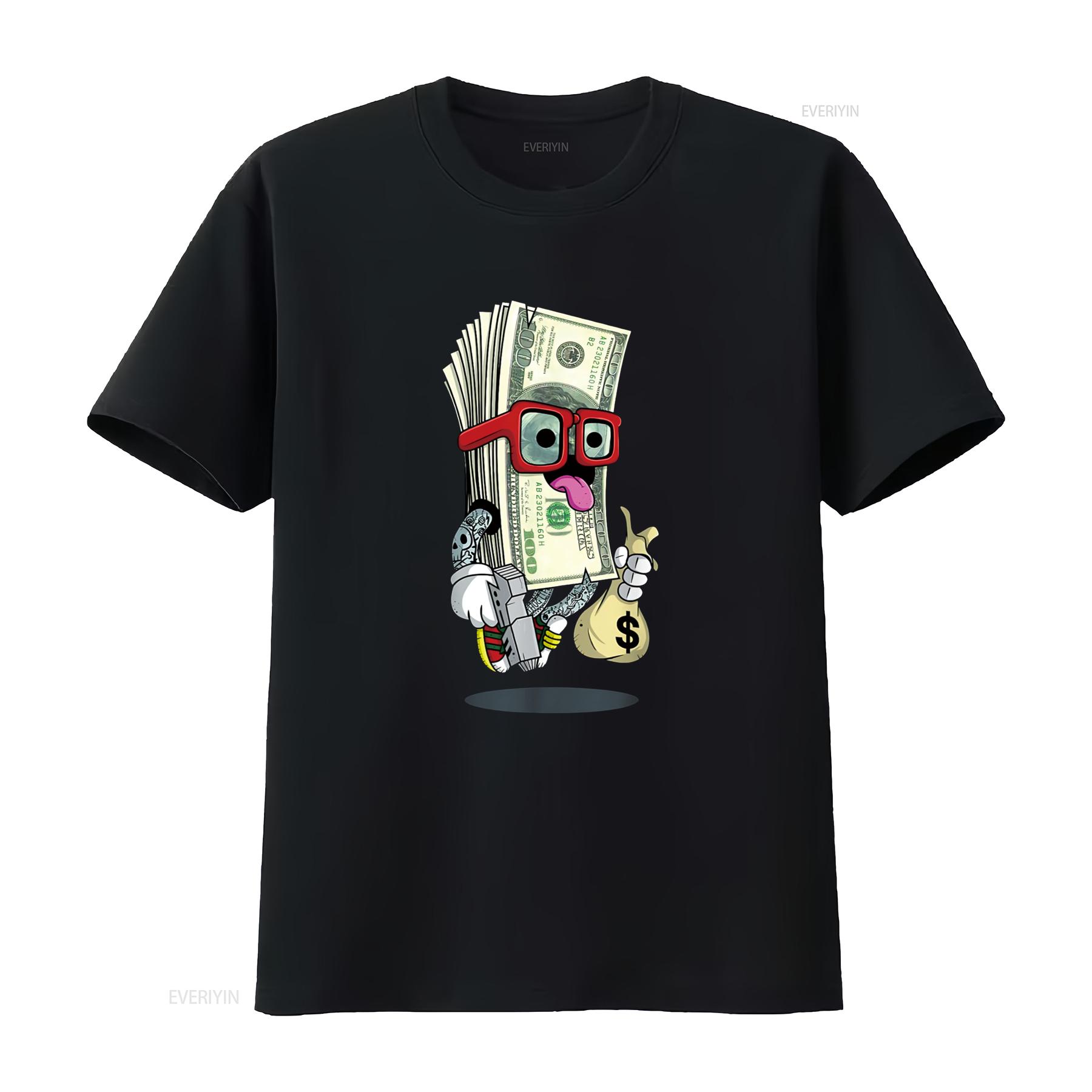 

Money Hip Hop Urban Graffiti Art T Shirt vintage Washed Soft Casual Stylish Versatile graphic streetwear Top For Everyday Wear 4XL