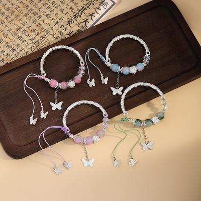 Dream Gradual Change Flower Butterfly Fringed Bracelet, High Sense Adjustable Travel Commemorative Jewelry