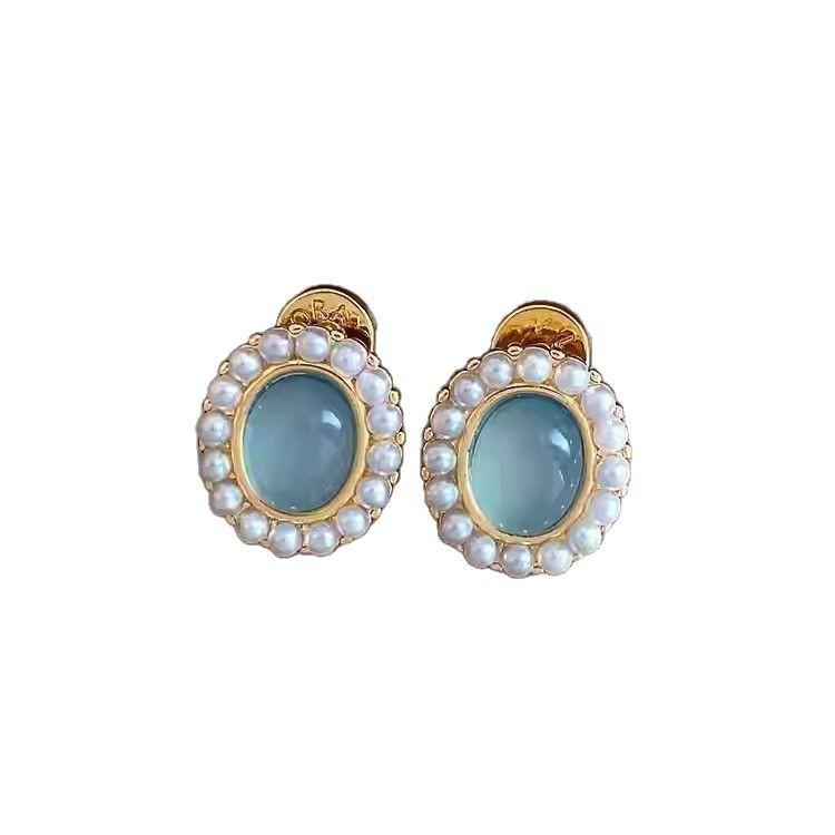 Round French Xiaoxiangfeng Premium Sense Geometric Opal Earrings Light Luxury Accessories Versatile Factory