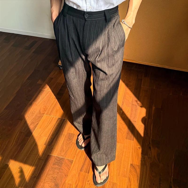 

Men s Casual Dark Gray Striped High Waist Wide Leg Pants S чорний
