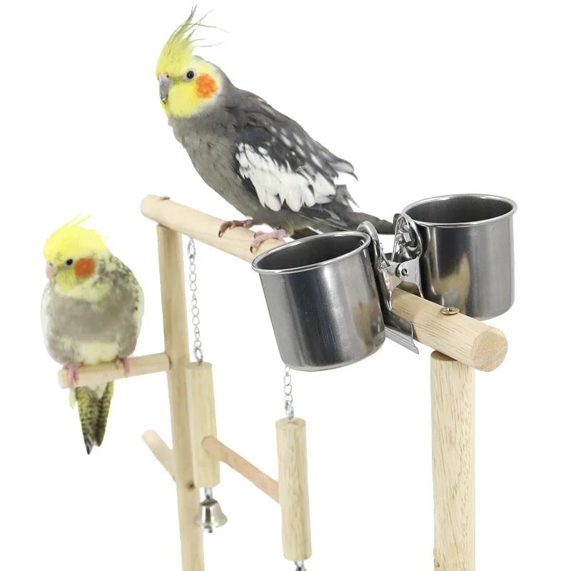 Wooden Bird Swing Toy Birds Parrot Training Perch Stand Playground Climbing Ladder Swing Toys With Bells Bird Supplies Bird Toys