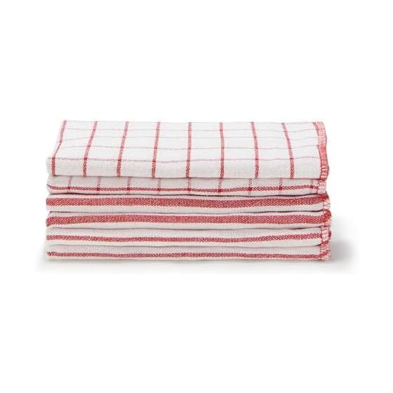 Muji Indian Cotton Yarn-Dyed Kitchen Towels, Set of 6, Red, Approx. 40x40cm, Absorbent, for Dish Wiping and Cleaning, 3 Assorted Patterns, Cotton