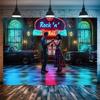 1pc Retro Date Neon Canvas - A Vibrant 80s Party Decoration with a "rock" Logo Background Cloth