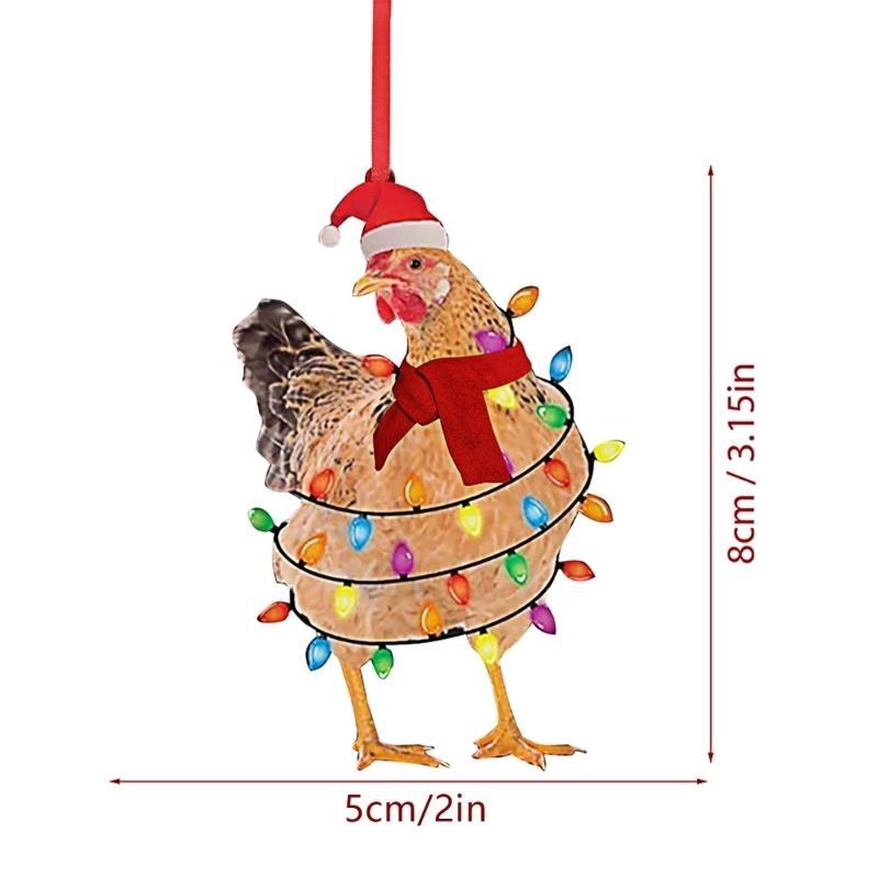 Christmas Scarf Chicken Holiday Decoration Wooden Pendant 5Pcs for Xmas Tree Home Party Front Door Wall Window Hanging Ornament