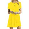 Elegant Short Sleeve Pleated Swing Round Neck Solid Color Loose Dress Women Casual Mini Beach Dress Vestidos