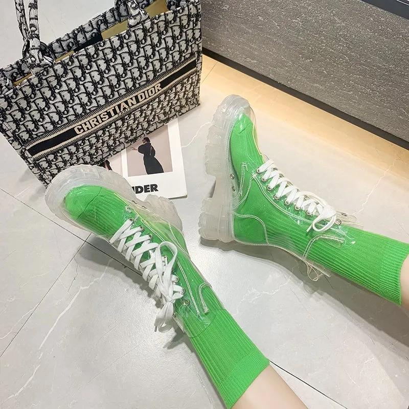 Przezroczyste Botki na Platformie 2024 Nowe Damskie Wodoodporne Botki za Kostkę Kobiece Przezroczysty Obcas Krótkie Botki Seksowne Damskie Buty Przeciwdeszczowe