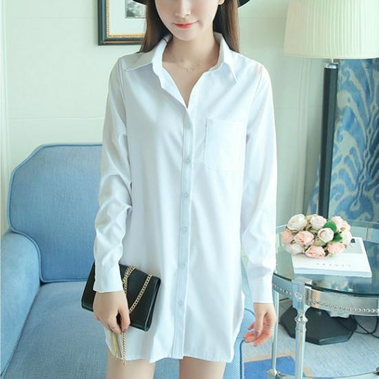 

Женская белая рубашка средней длины в стиле BF - Коллекция весна/лето 2025 XXL белый