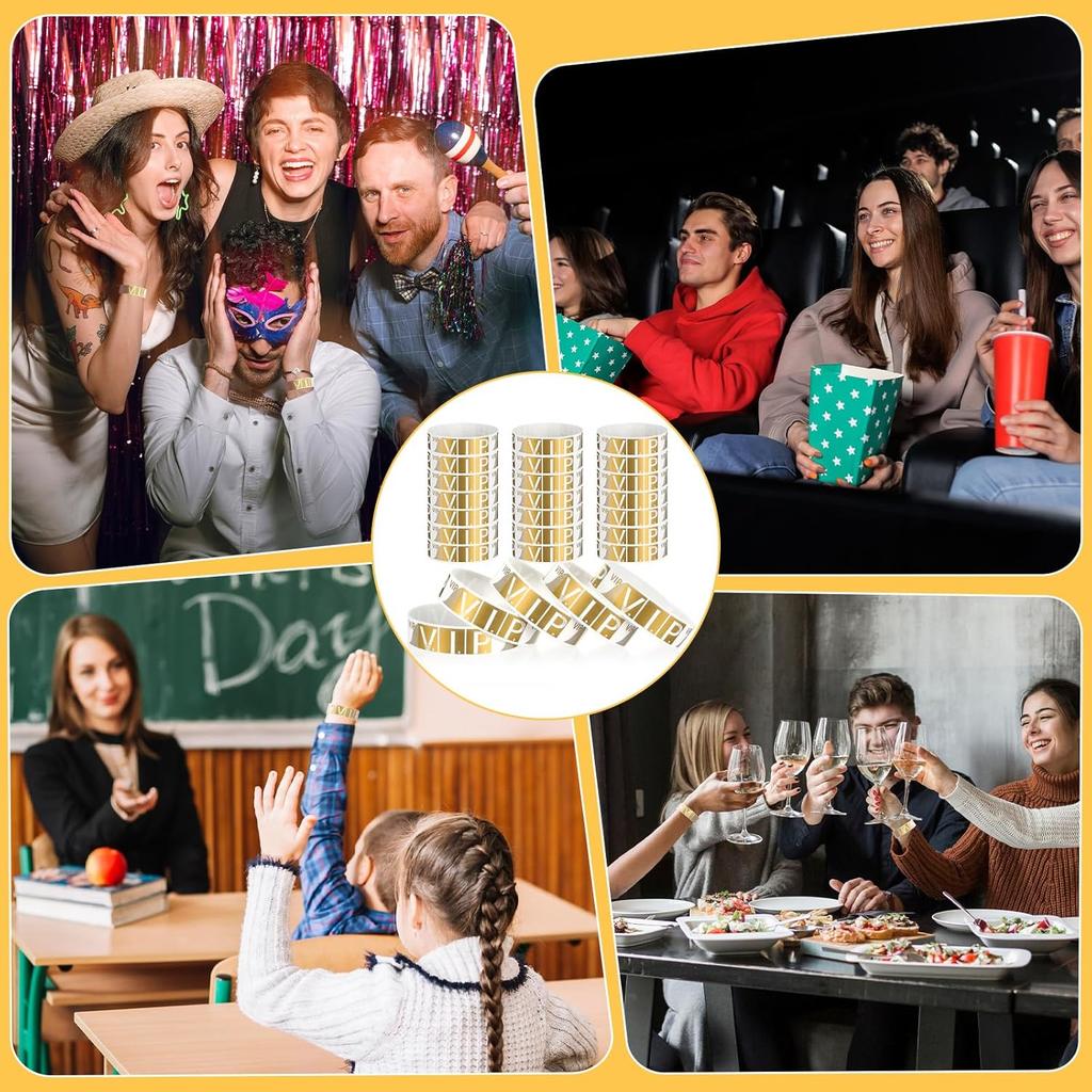 300 Pcs VIP Wristbands for Events, Waterproof Party Wrist Bands, Lightweight VIP Paper Bracelets for Party Concert Club Amusement Park Festivals